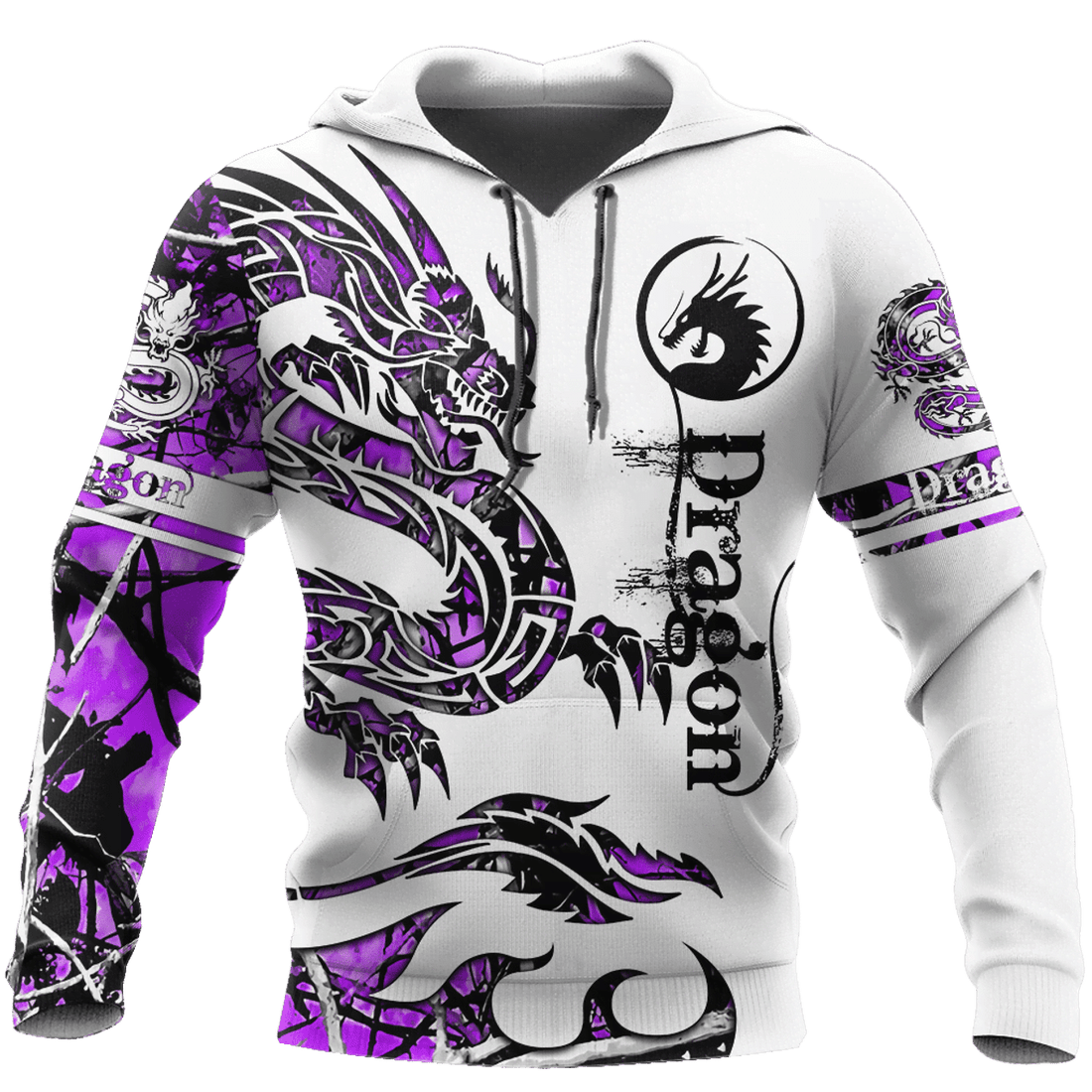 FUNSTUFFPRINT Dragon Tatoo White And Purple Cool 3D Hoodie and Zip Hoodie