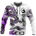 FUNSTUFFPRINT Dragon Tatoo White And Purple Cool 3D Hoodie and Zip Hoodie