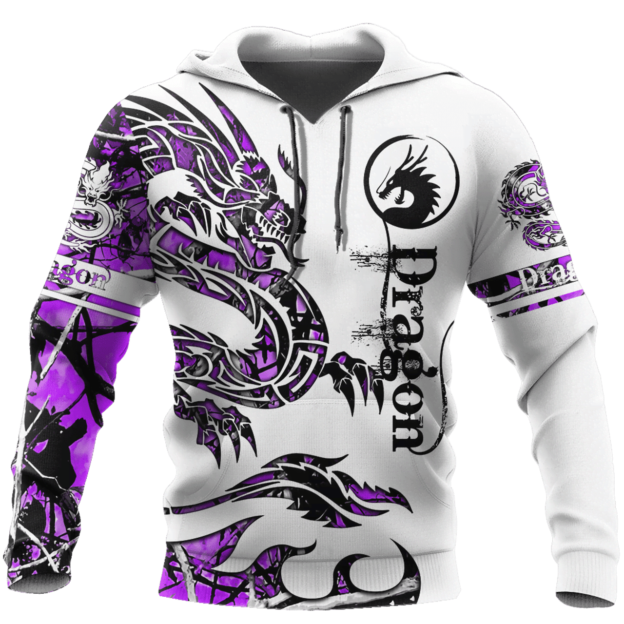 FUNSTUFFPRINT Dragon Tatoo White And Purple Cool 3D Hoodie and Zip Hoodie