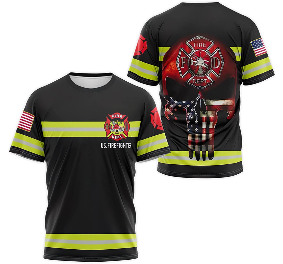 FUNSTUFFPRINT Personalized T-Shirt, Hoodie - Skull American Flag Firefighter Costume 3D T-shirt