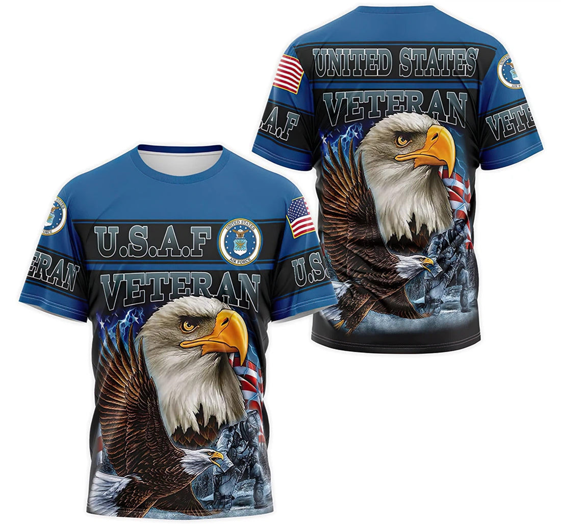 FUNSTUFFPRINT Personalized T-Shirt, Hoodie - Veteran Us Air Force Eagle American Flag 3D T-shirt
