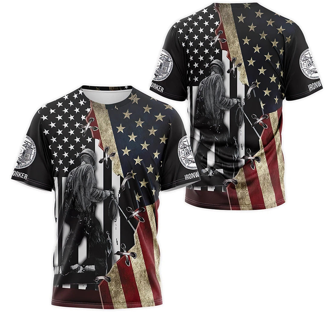 FUNSTUFFPRINT Personalized T-Shirt, Hoodie - Ironworker American Us Flag 3D T-shirt