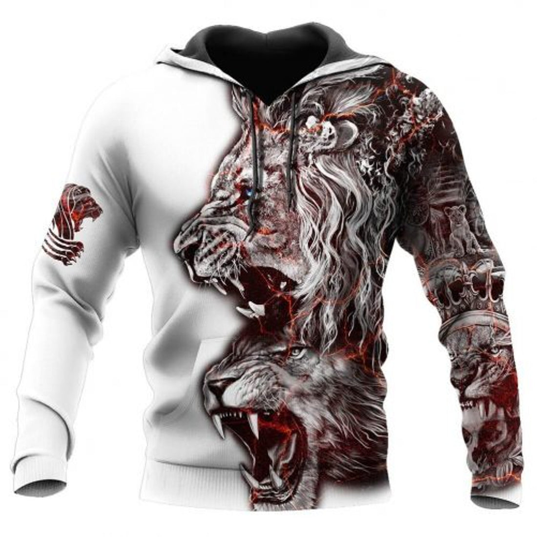 FUNSTUFFPRINT Lion Roar 3D All Over Printed Hoodie For Men White 3D Hoodie and Zip Hoodie