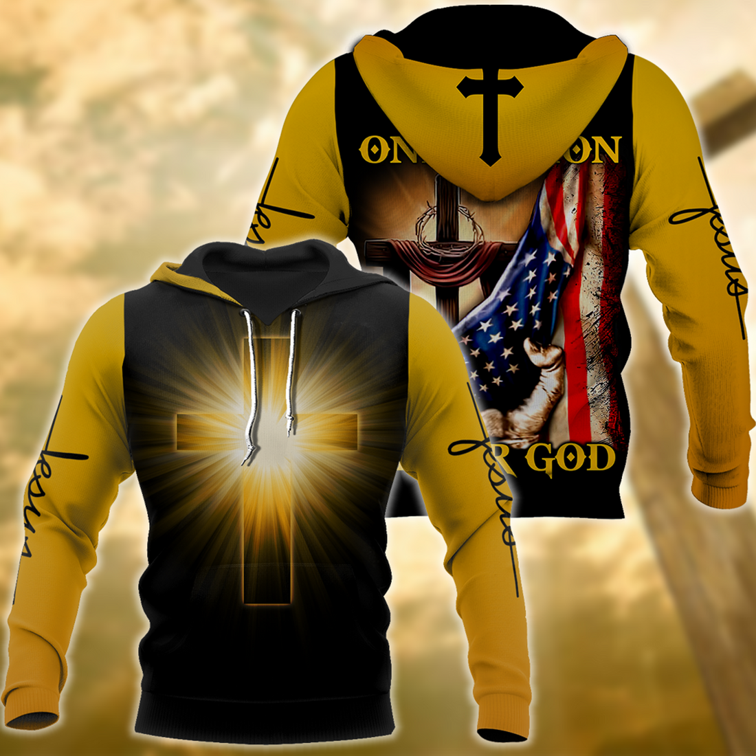 FUNSTUFFPRINT Easter God Jesus One Nation Under God 3D Hoodie and Zip Hoodie