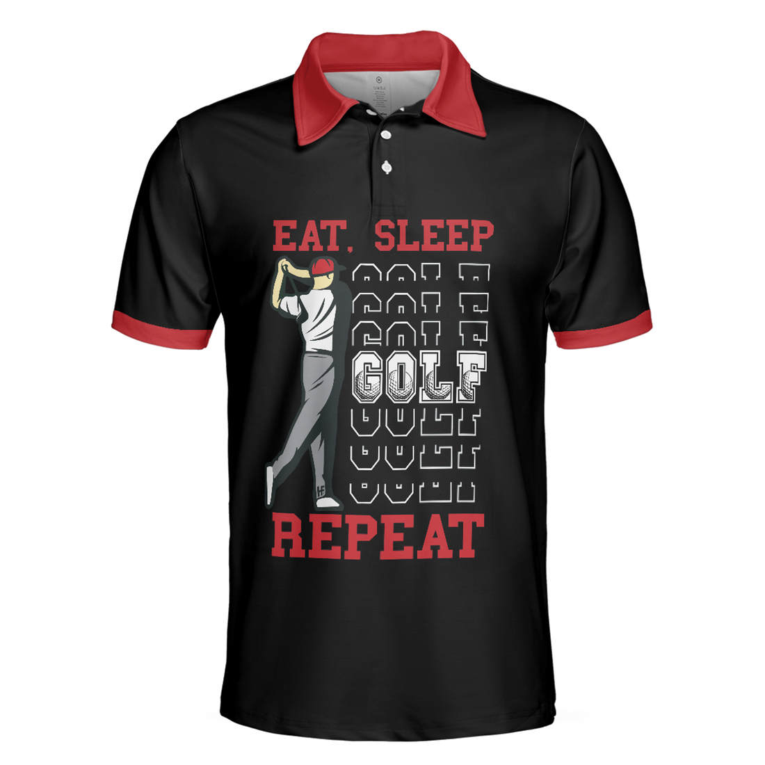 Eat Sleep Golf Repeat Polo Shirt, Short Sleeve Sporty Golfing Polo Shirt, Best Golf Shirt For Men