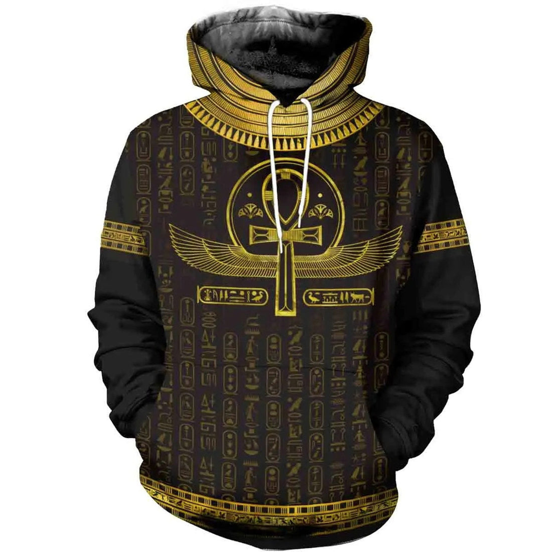 FUNSTUFFPRINT Egyptian Cross Ankh Gold 3D Hoodie and Zip Hoodie