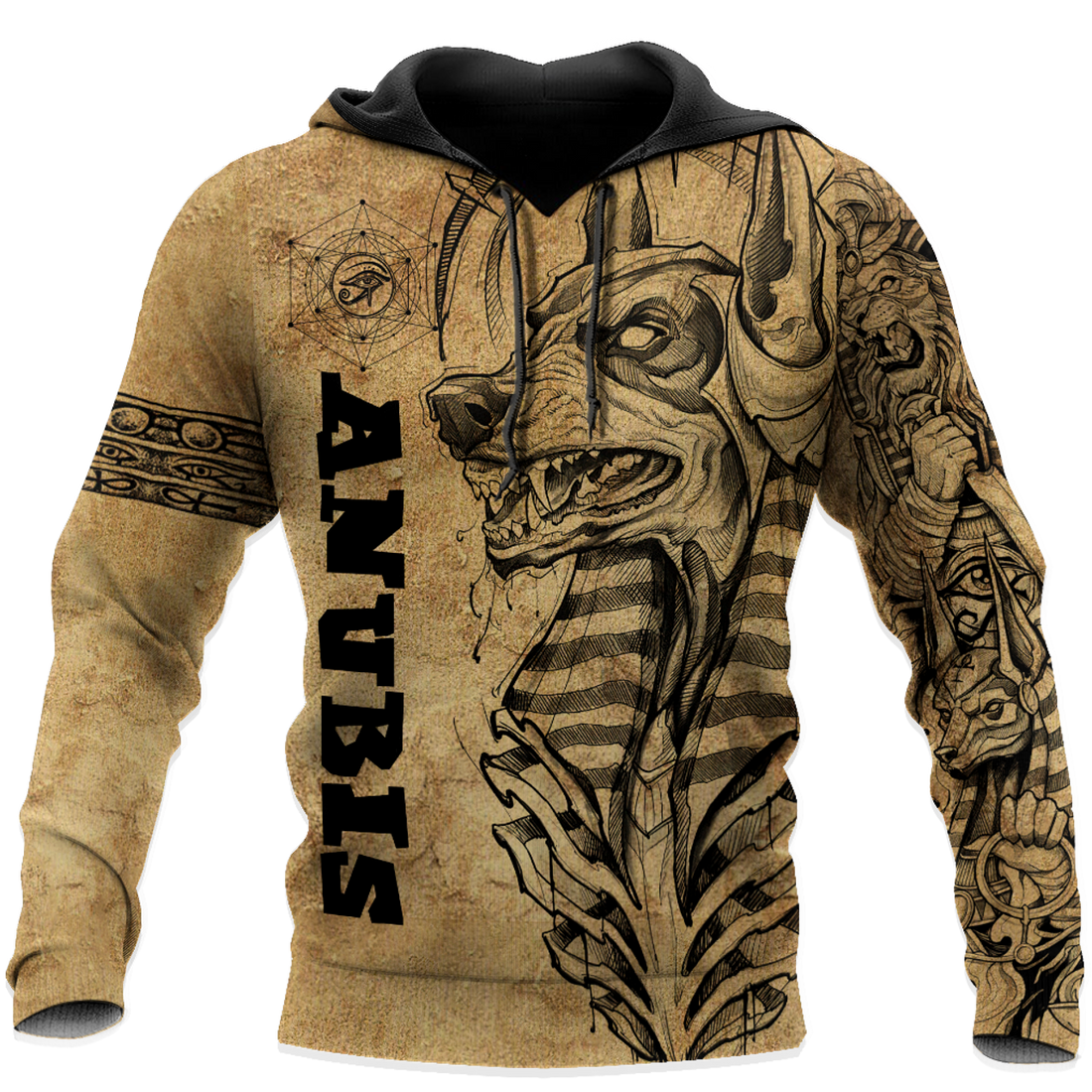 FUNSTUFFPRINT Egyptian Gods Ancient Anubis Tattoo 3D Hoodie and Zip Hoodie