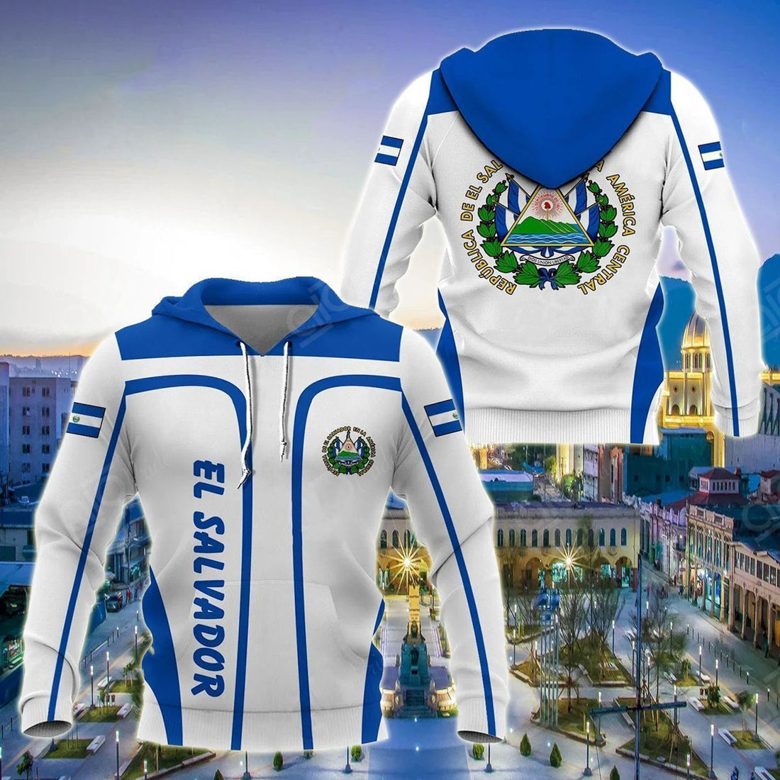 FUNSTUFFPRINT El Salvador Coat Of Arms Unisex 3D Hoodie and Zip Hoodie