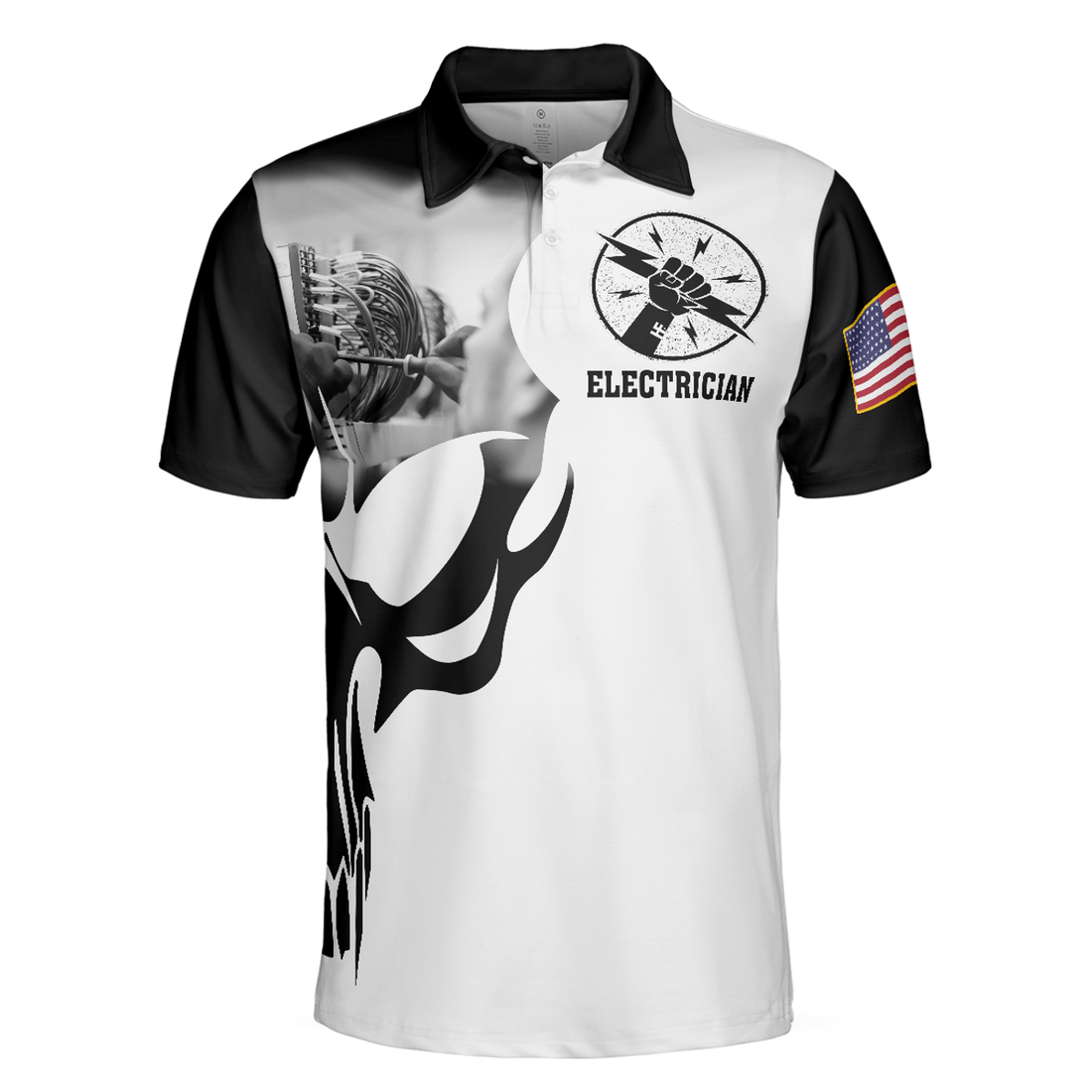 Electrician Proud Skull Black And White Polo Shirt, If You Think You Can Do My Job Electrician Shirt For Men