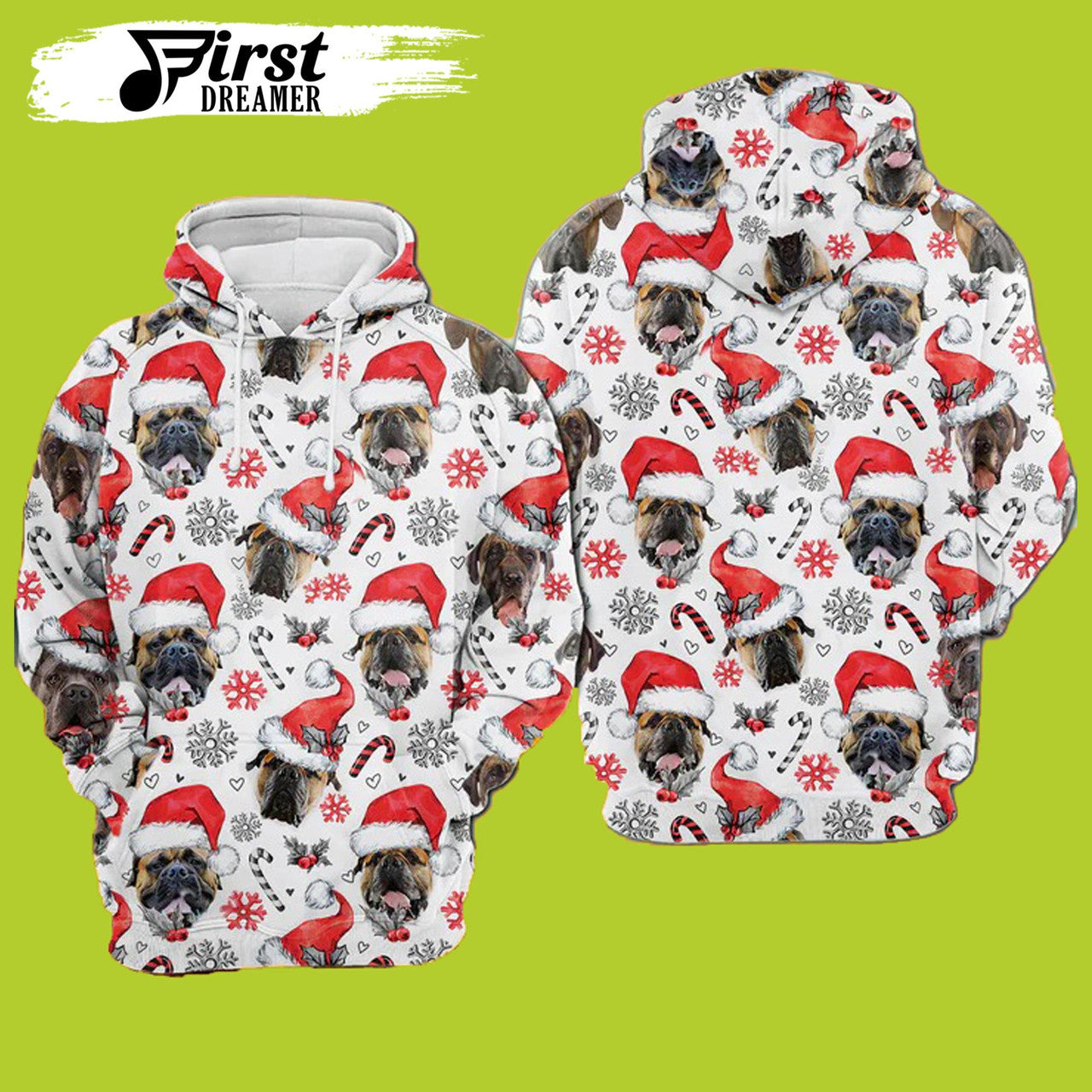 FUNSTUFFPRINT English Mastiff Dog Christmas 3D Hoodie and Zip Hoodie