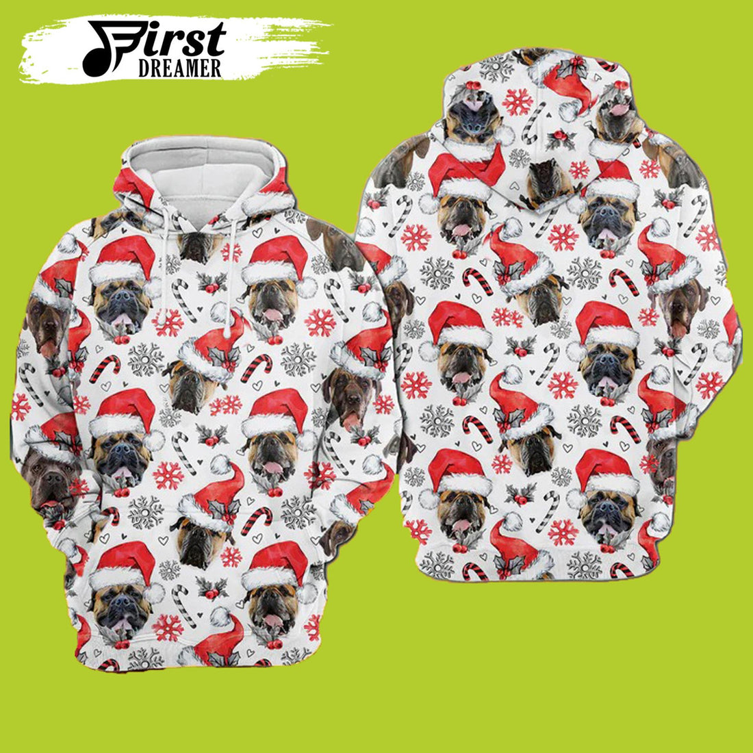 FUNSTUFFPRINT English Mastiff Dog Christmas 3D Hoodie and Zip Hoodie