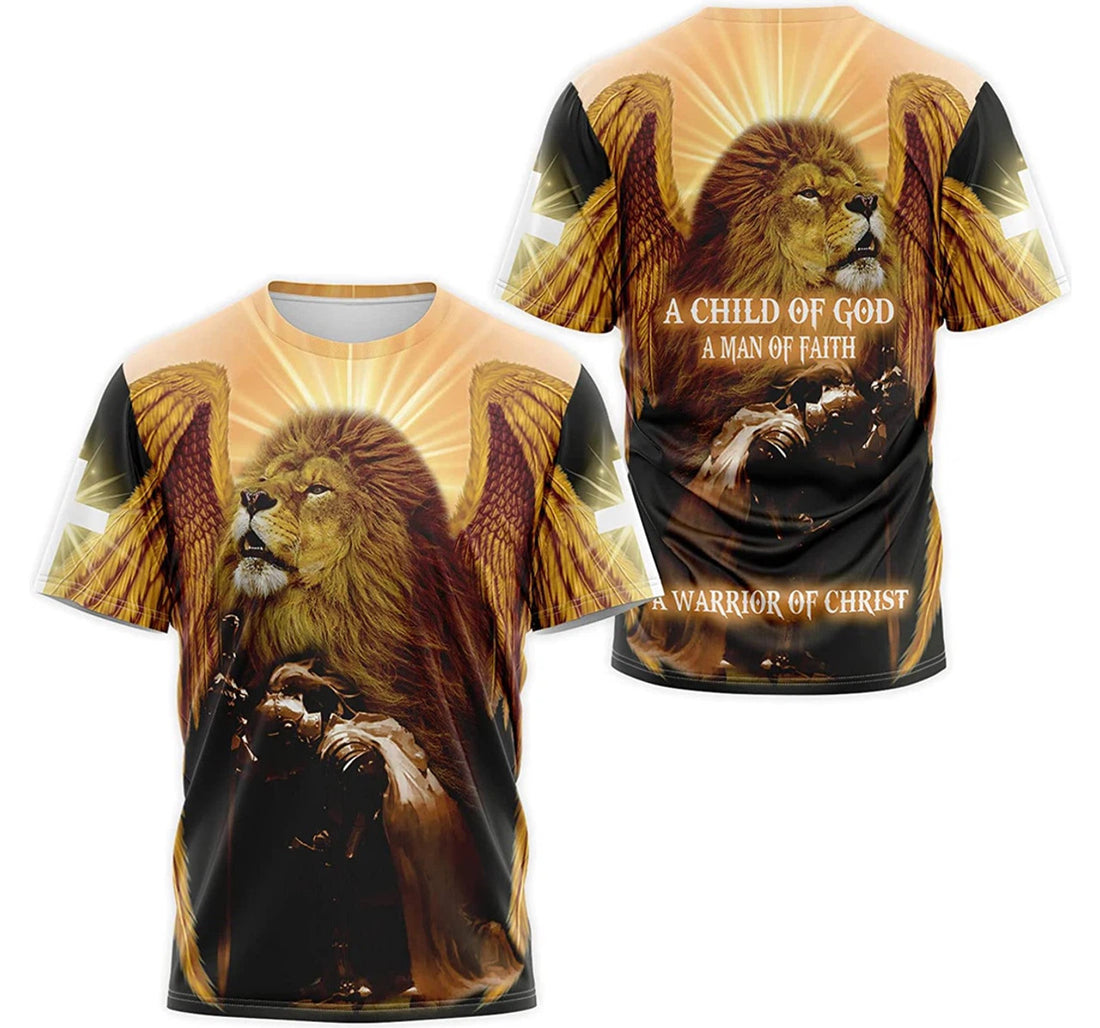 FUNSTUFFPRINT Personalized T-Shirt, Hoodie - Christian Jesus Lion A Child Of God A Man Of Faith A Warrior Of Christ 3D T-shirt