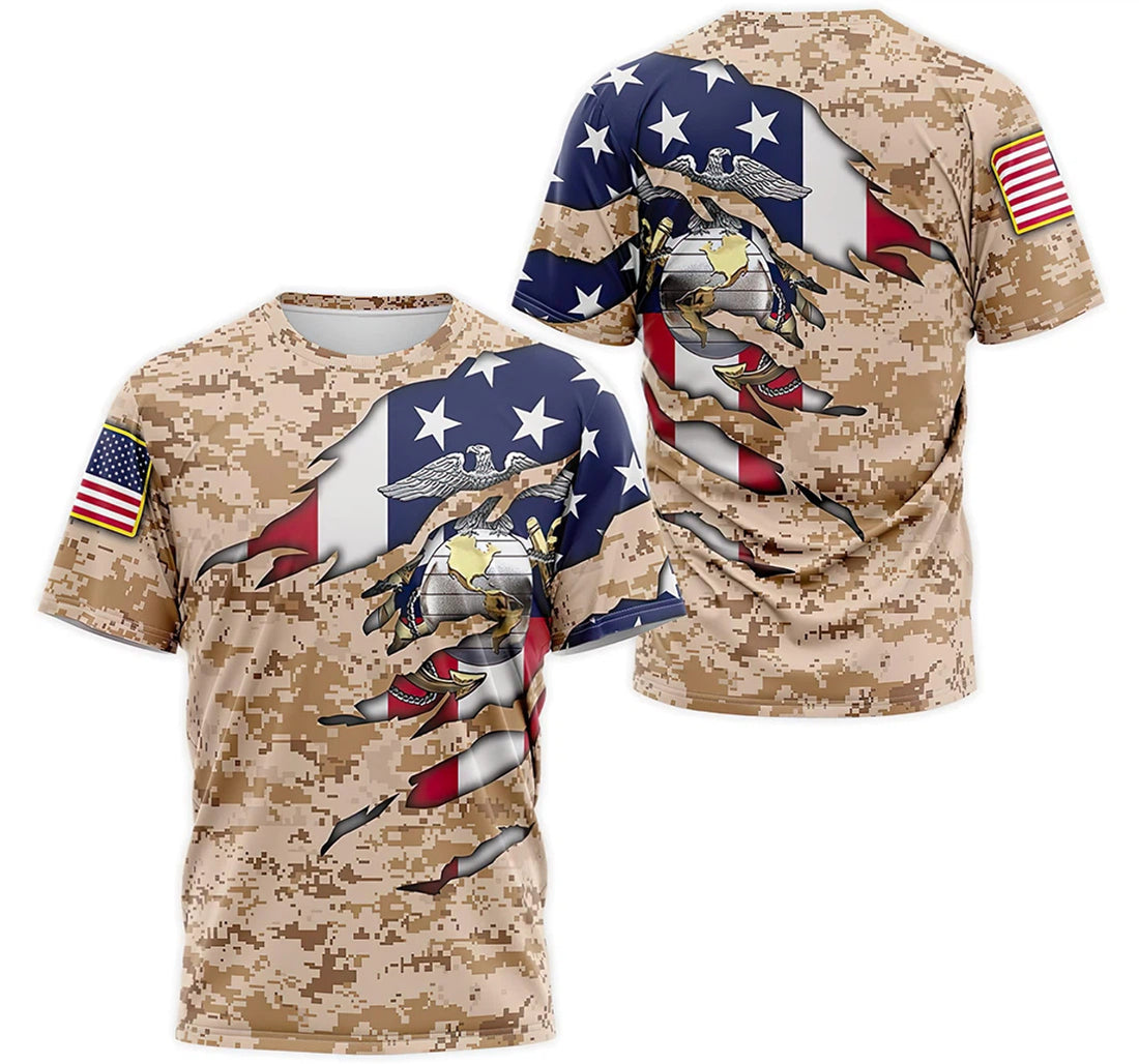 FUNSTUFFPRINT Personalized T-Shirt, Hoodie - Us Marine Corps Veteran American Flag Camo 2 3D T-shirt