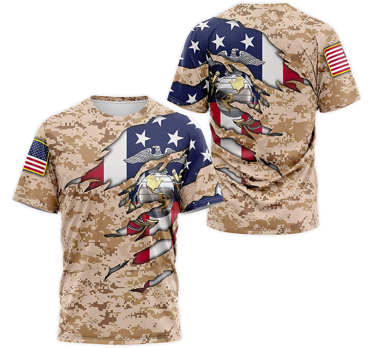 FUNSTUFFPRINT Personalized T-Shirt, Hoodie - Us Marine Corps Veteran American Flag Camo 2 3D T-shirt
