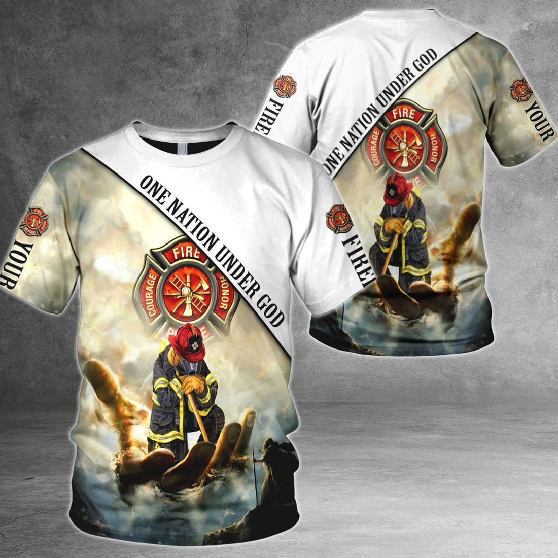 FUNSTUFFPRINT One Nation Under God, Firefighter All Over Print 3D Shirt, Firefighter Man Shirts 3D T-shirt
