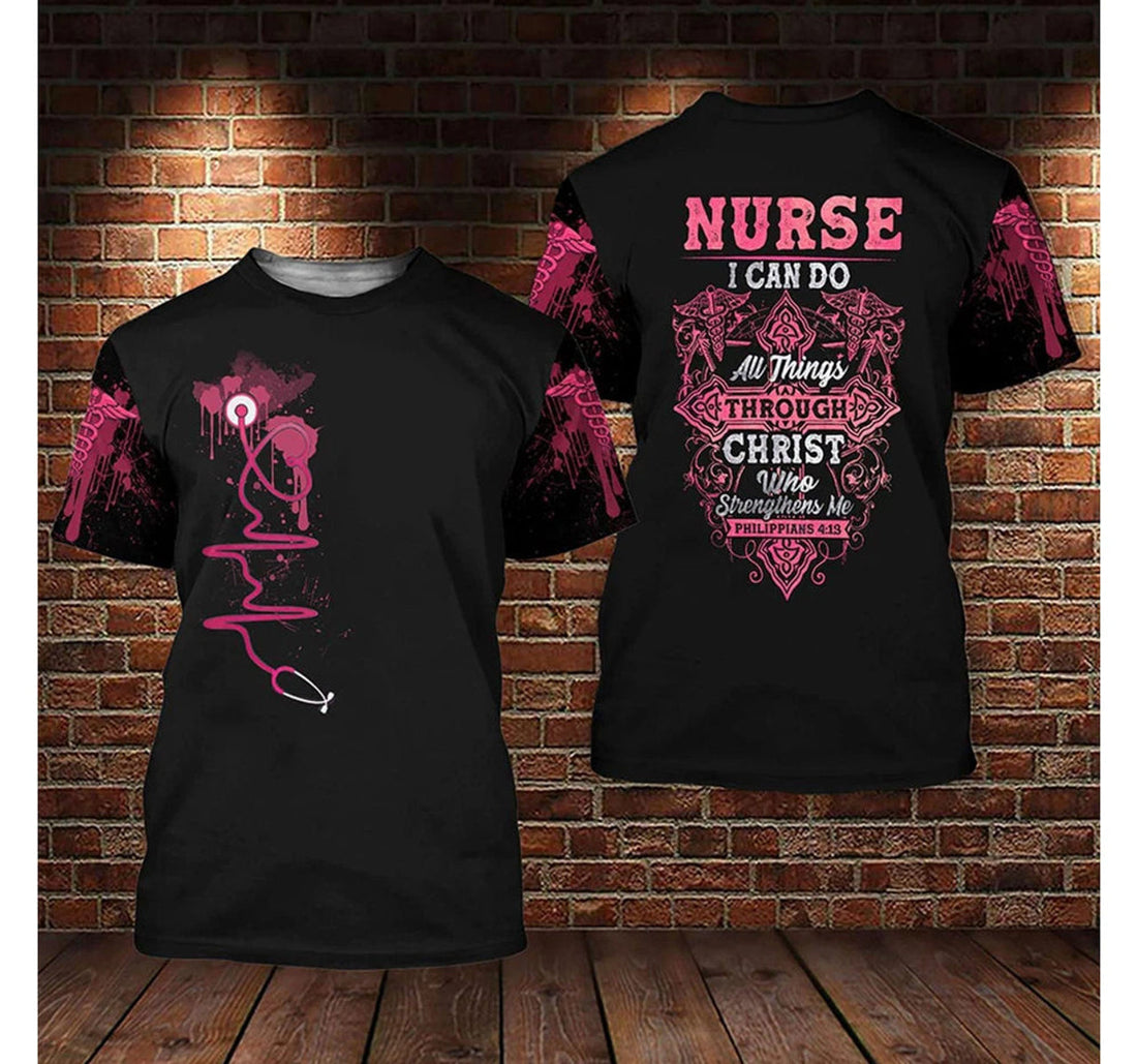 FUNSTUFFPRINT Nurse I Can Do All Things Through Christ 3D All Over Printed, Uniform Nurse Shirt 3D T-shirt