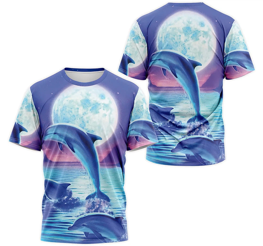 FUNSTUFFPRINT Personalized T-Shirt, Hoodie - Dolphin In The Sea Moon 3D T-shirt