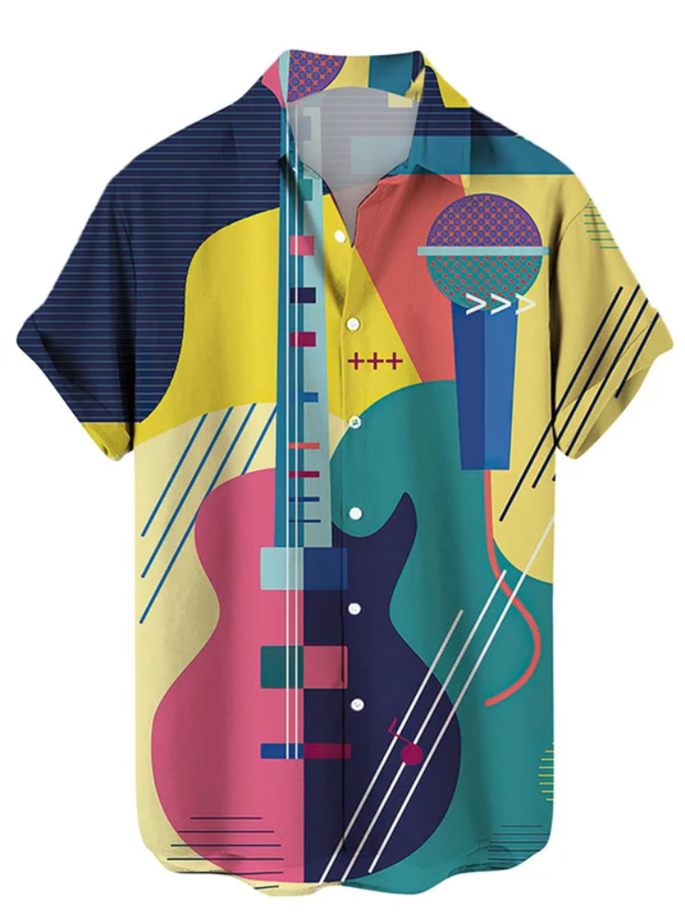 Men's Woven Printed Cardigan Casual Lapel Short-sleeved Hawaiian Shirt, music lover hawaiian shirt, Summer Gift For Women, Men