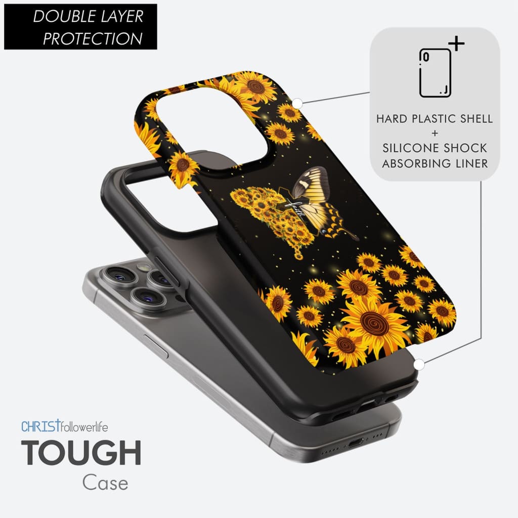 Faith Cross, Butterfly Sunflower, Christian Phone Case