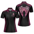 Faith Hope Love Angel Wings Breast Cancer Awareness Short Sleeve Women Polo Shirt, Pink Awareness Ribbon Polo Shirt For Ladies