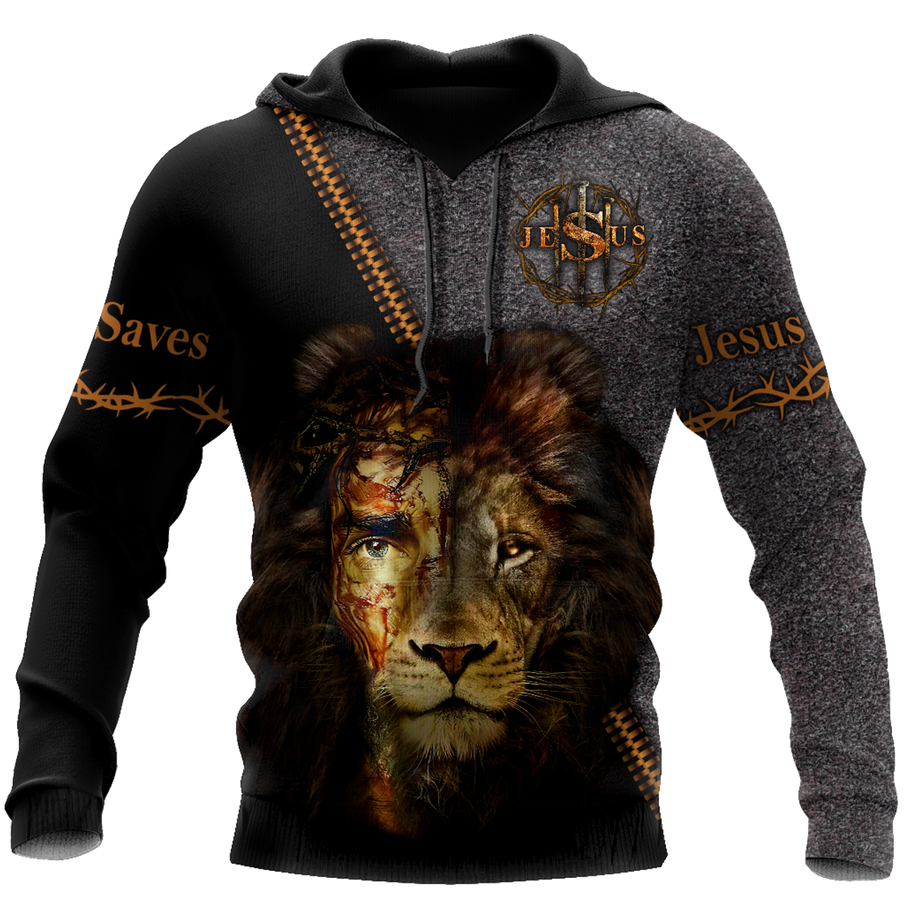 FUNSTUFFPRINT Faith In God Lion Jesus Save Christian 3D Hoodie and Zip Hoodie