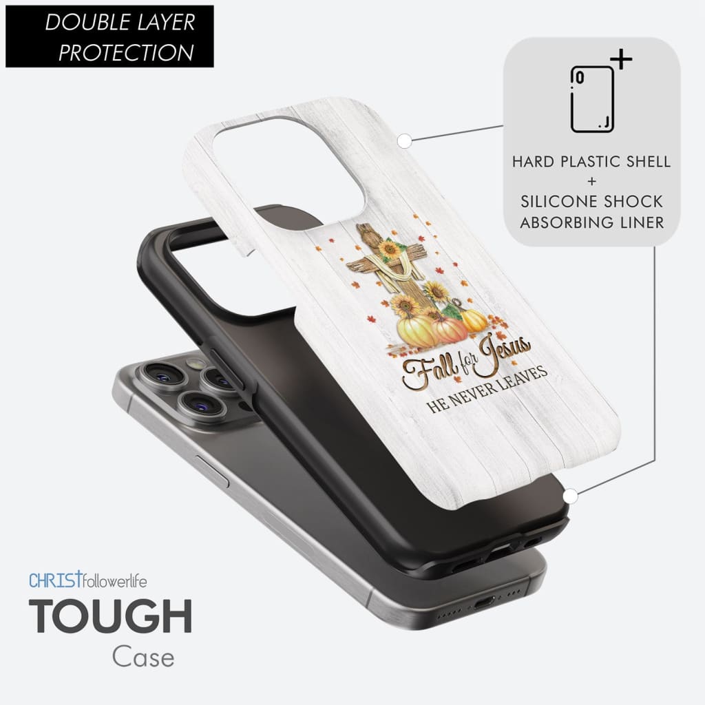 Fall for Jesus he never leaves cross pumpkin Thanksgiving phone case