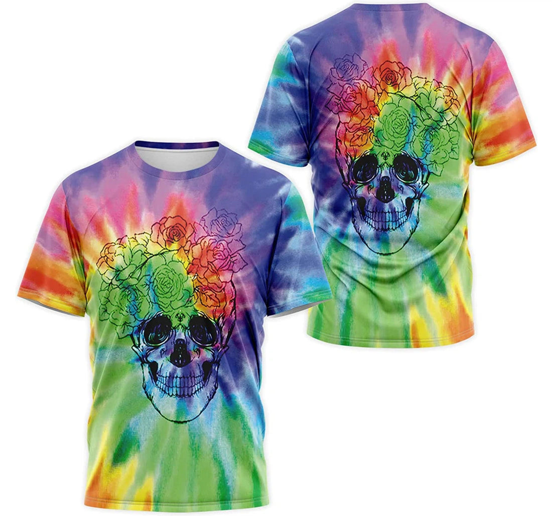 FUNSTUFFPRINT Personalized T-Shirt, Hoodie - Tie Dye Skull Flower 3D T-shirt