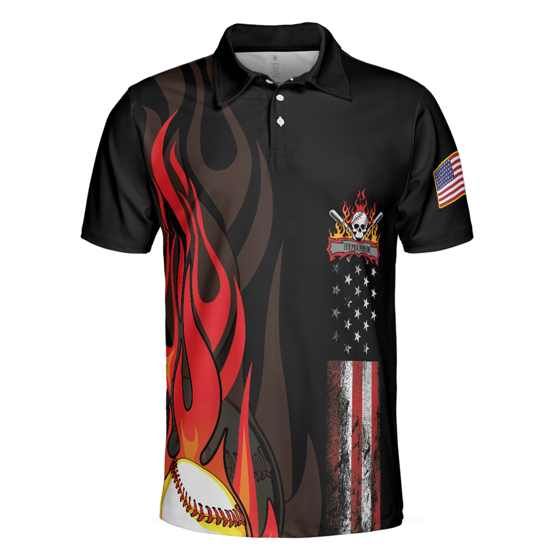 Flame Baseball Skull Polo Shirt, Baseball American Flag Polo Shirt, Best Baseball Shirt For Men