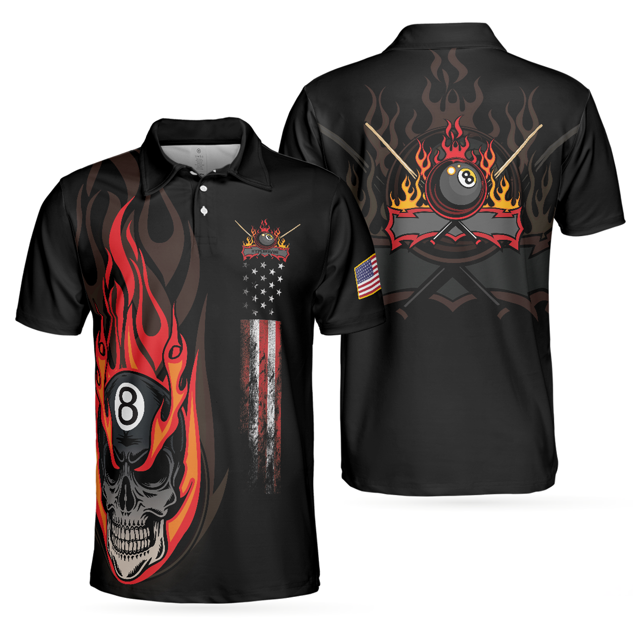 Flame Skull Billiards Pool Polo Shirt, American Flag Billiards Polo Shirt, Gift For Pool Players