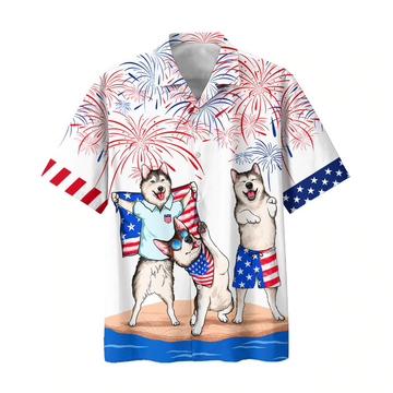 Alaska Hawaiian Shirt For 4Th Of July Patriotic, American Independence Day Dog Hawaii Shirt For Men And Women