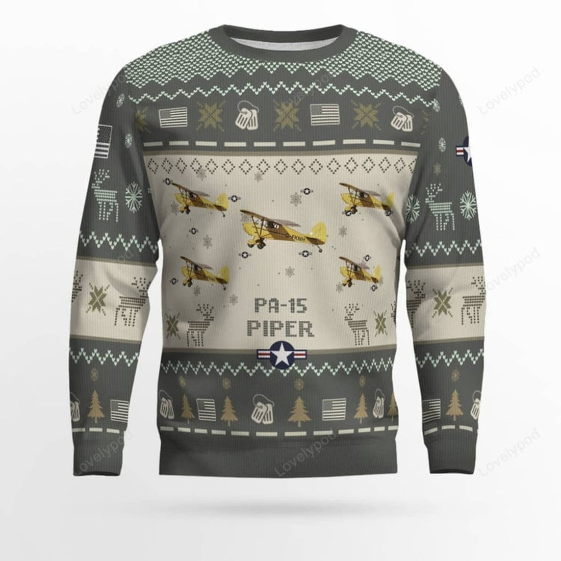 FUNSTUFFPRINT Piper PA-15 PA15 Aircraft Ugly Sweater, Ugly Sweater Christmas Shirt for Men Dad Veteran Ugly Sweater