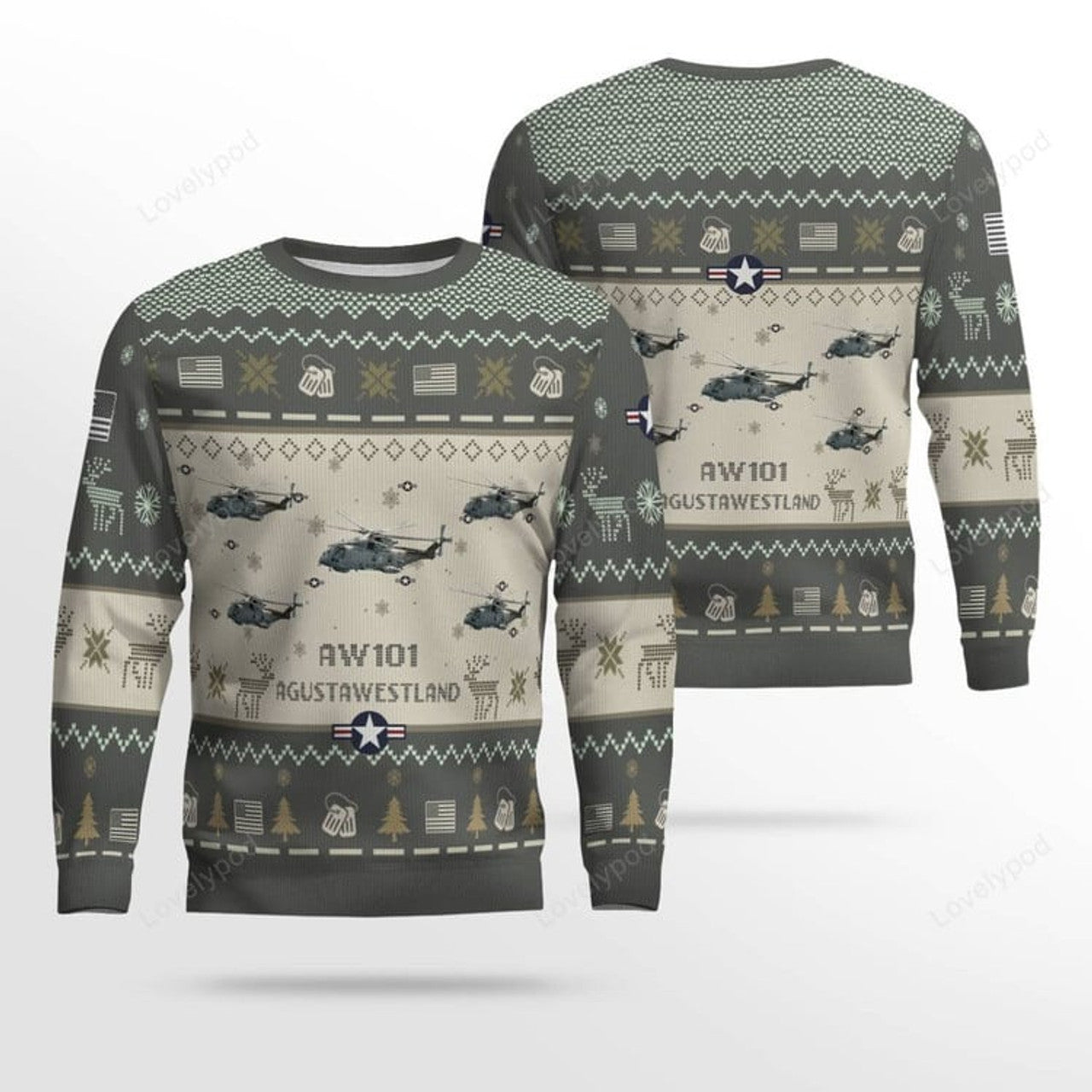 FUNSTUFFPRINT AgustaWestland AW101_Aircraft Ugly Sweater, Ugly Sweater Christmas Shirt for Men Dad Veteran Ugly Sweater