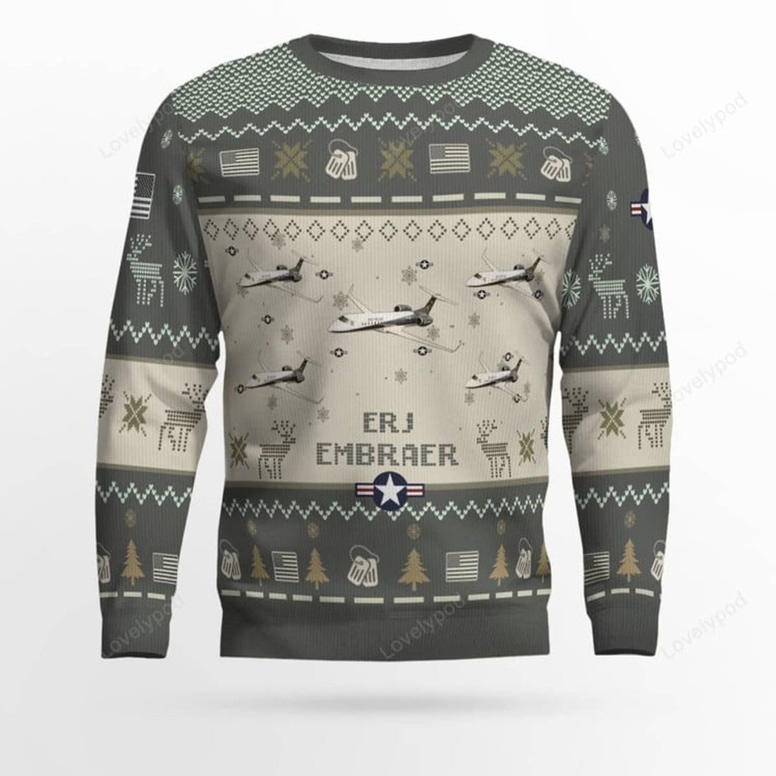 FUNSTUFFPRINT Embraer ERJ Aircraft Ugly Sweater, Ugly Sweater Christmas Shirt for Men Dad Veteran Ugly Sweater
