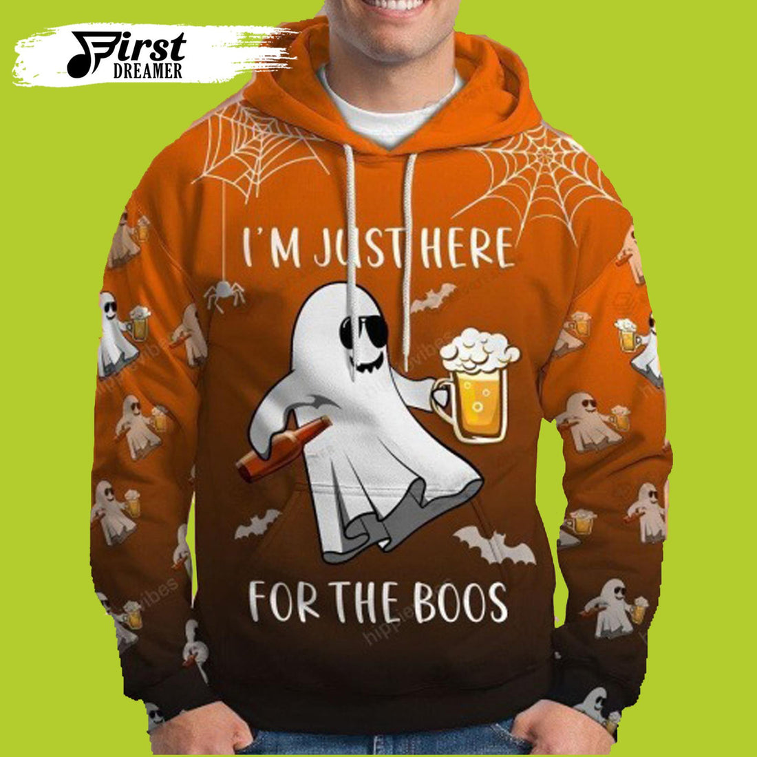 FUNSTUFFPRINT Ghost And Beer I Am Just Here For The Boos 3D Hoodie and Zip Hoodie