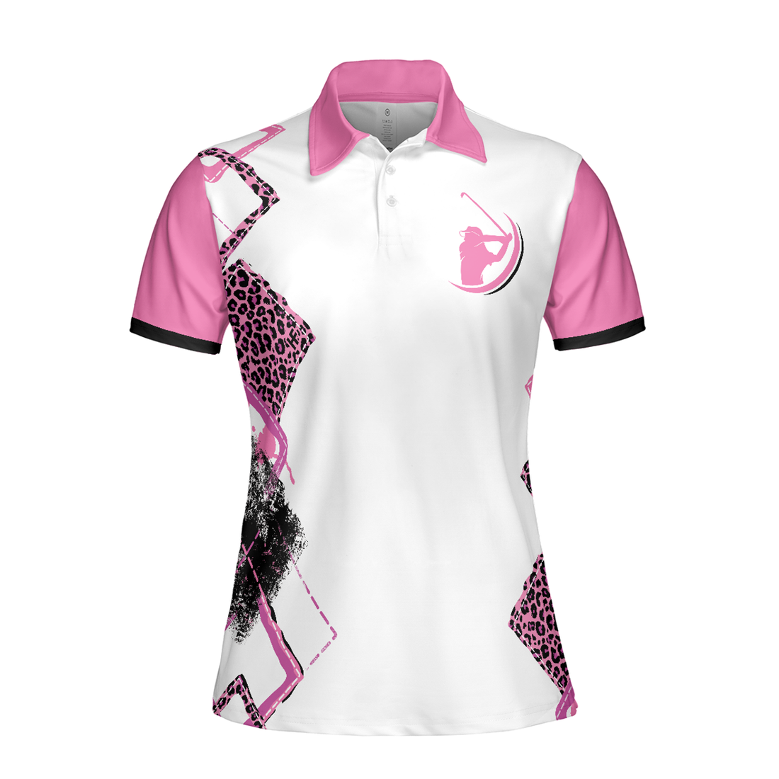 Give This Girl Some Wine & A Golf Club Short Sleeve Women Polo Shirt, Best Pink Leopard Pattern Golf Shirt For Ladies