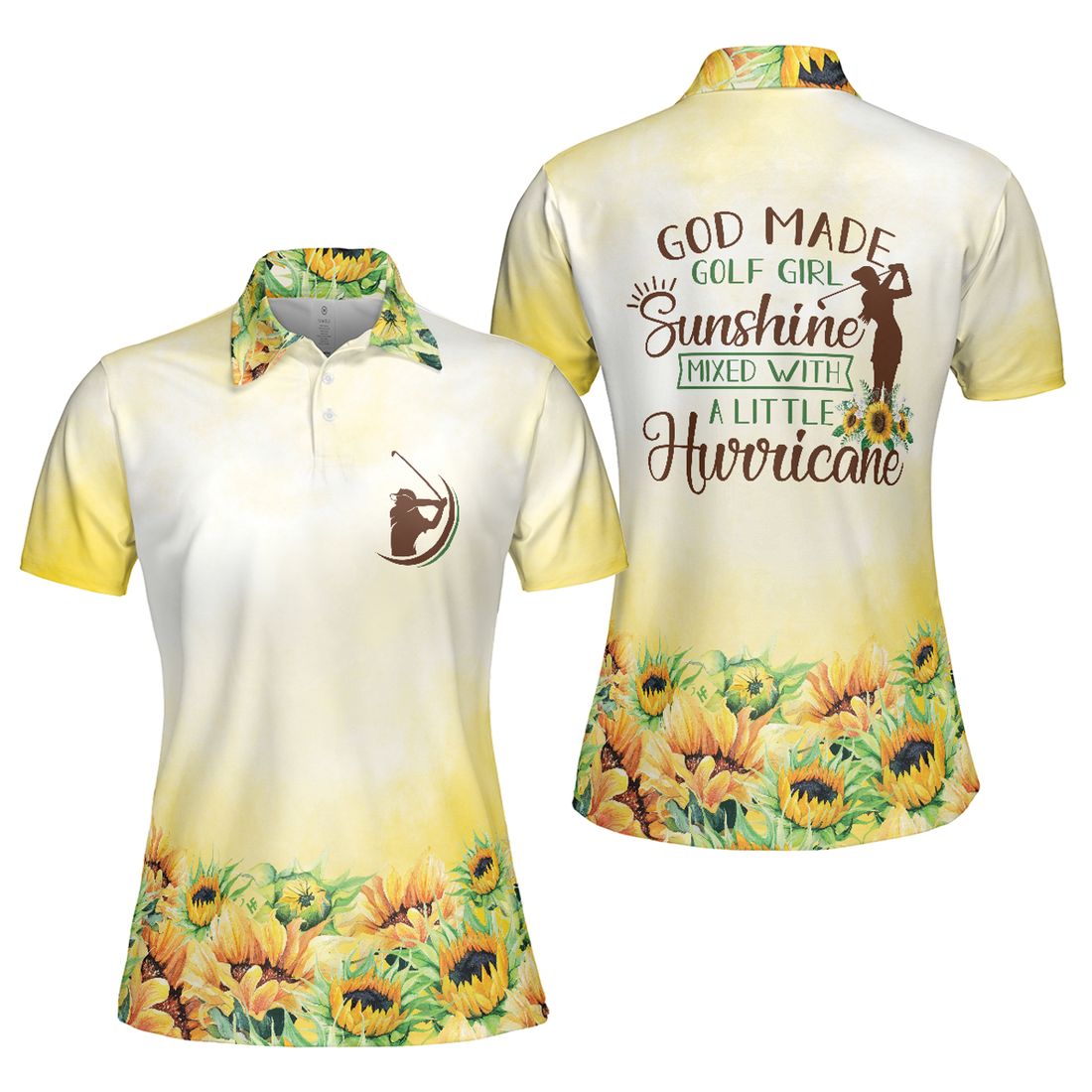 God Made Golf Girl Sunshine Short Sleeve Women Polo Shirt, Yellow Sunflower Golf Shirt For Ladies, Unique Female Golf Gift