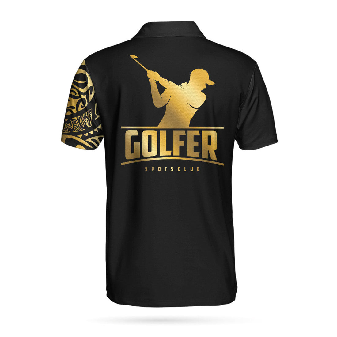 Golden Tattoo Golf Polo Shirt, Black And Golf Modern Greek Key Pattern Polo Shirt, Best Golf Shirt For Men