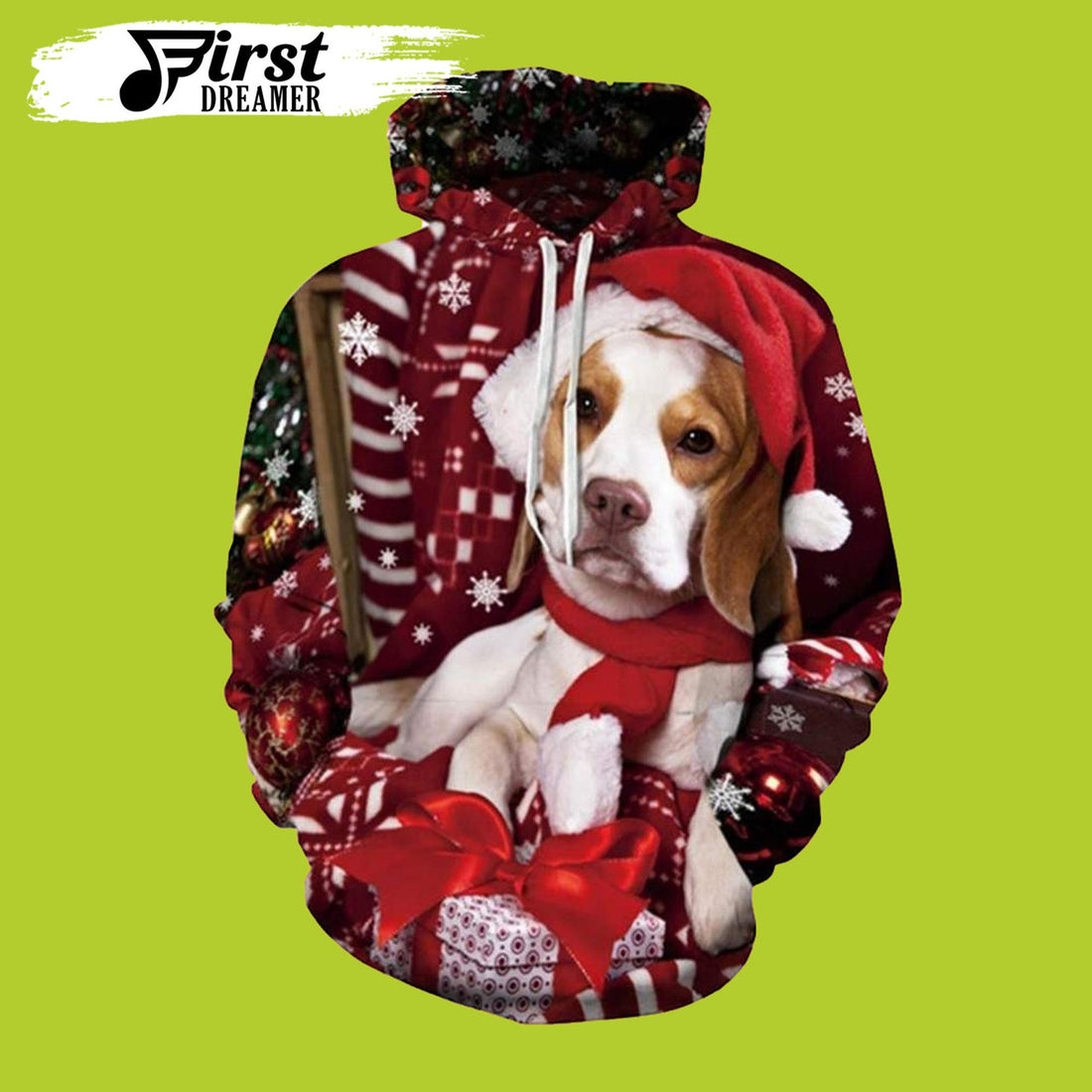FUNSTUFFPRINT Golden Retriever Dog Santa Dog Christmas 3D Hoodie and Zip Hoodie