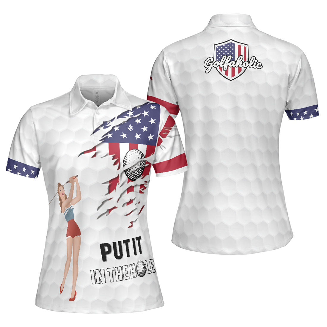 Golf American Flag Girl Short Sleeve Women Polo Shirt