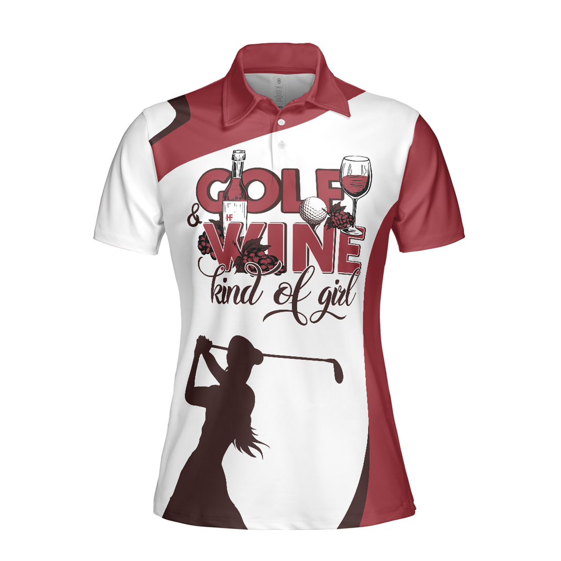 Golf And Wine Kind Of Girl Golf Short Sleeve Polo Shirt, White And Red Golf Women Polo Shirt, Golf Shirt For Wine Lovers