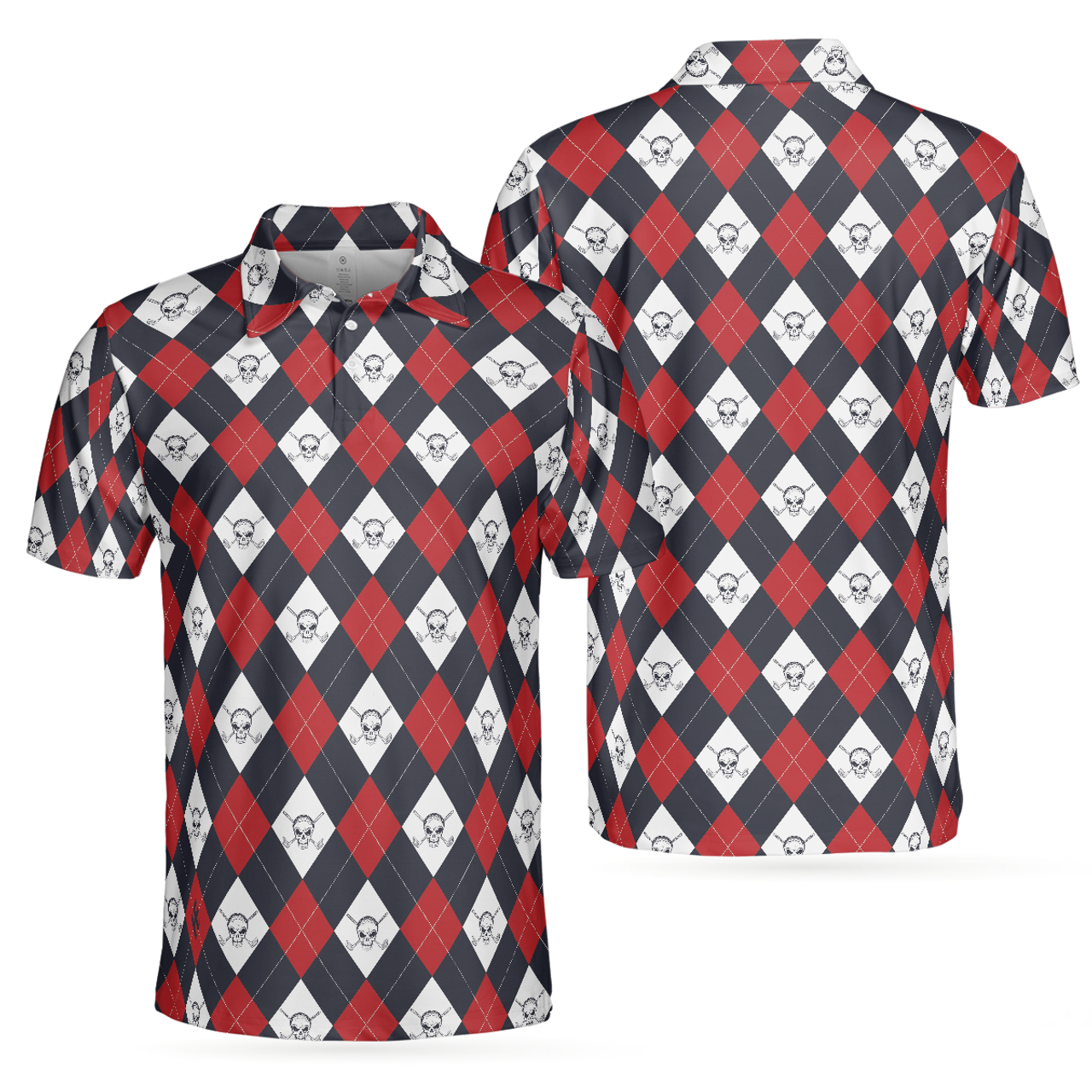Golf Argyle Skull Short Sleeve Polo Shirt For Golf, Skull Golf Shirt For Men, Best Gift For Golfers