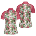 Golf Ball On Tropical Flowers Background Short Sleeve Women Polo Shirt