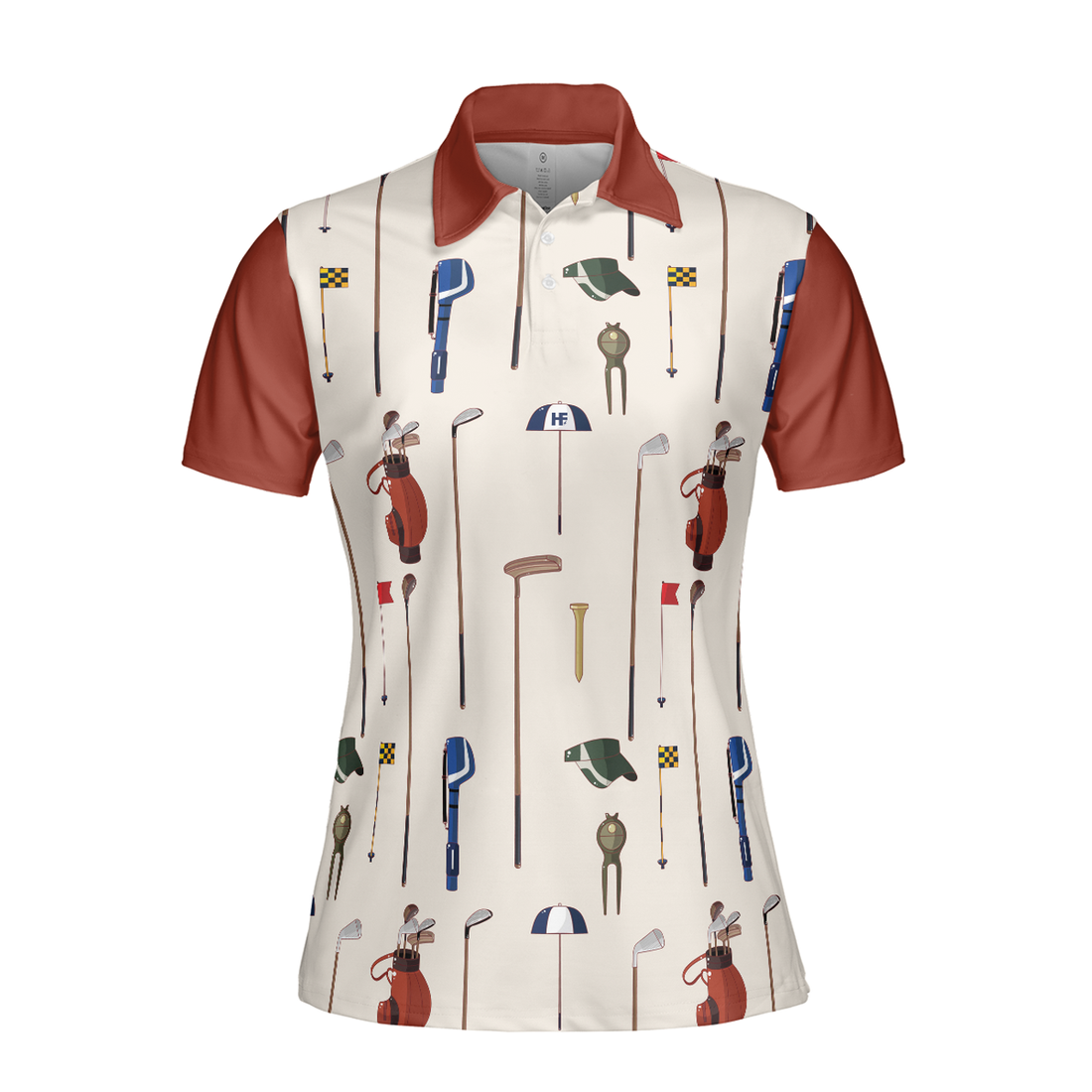 Golf Equipment Short Sleeve Women Polo Shirt, White And Red Golf Shirt For Ladies, Unique Female Golf Gift