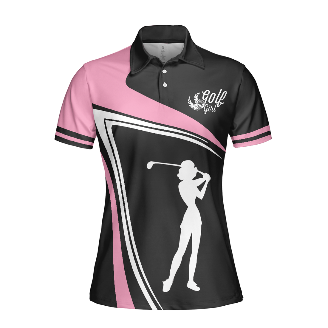 Golf Girl Black White And Pink Short Sleeve Women Polo Shirt, Best Golf Gift For Women