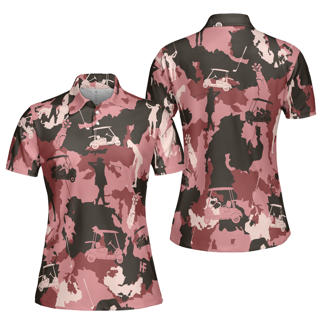 Golf Girl Camouflage Short Sleeve Women Polo Shirt, Pink Camo Golf Shirt For Ladies, Cool Golf Gift For Women
