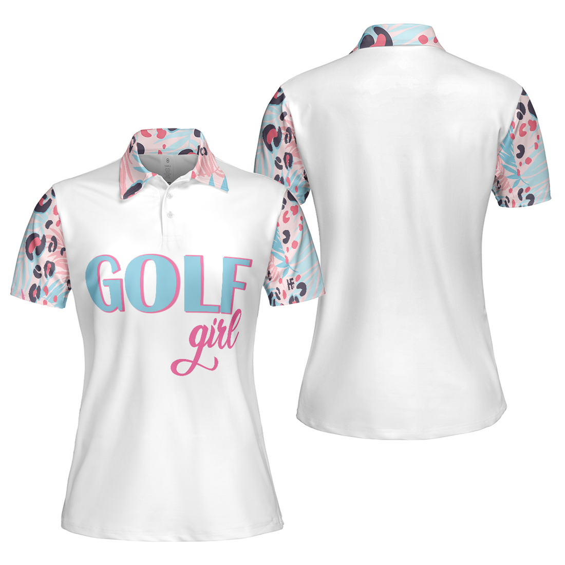Golf Girl Leopard Pattern Short Sleeve Women Polo Shirt, Unique Golf Shirt For Ladies, Golf Gift For Women