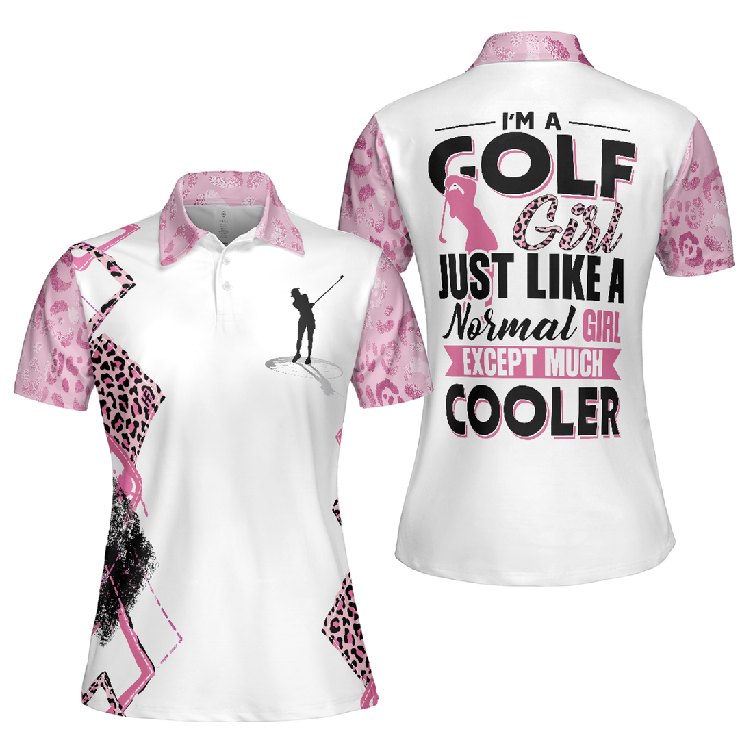 Golf Girls Are Cooler Leopard Pattern Short Sleeve Women Polo Shirt, Pink Argyle Pattern Golf Shirt For Ladies