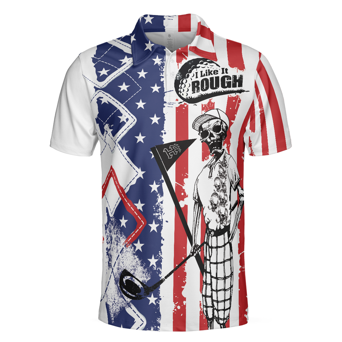 Golf I Like It Rough American Flag Polo Shirt, Argyle Pattern Skeleton Golfing Polo Shirt, Funny Golf Shirt For Men