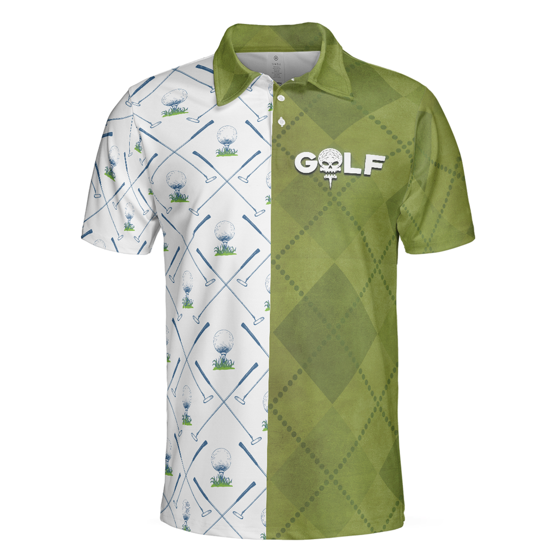 Golf Pattern Green And White Polo Shirt, Golf Club Argyle Pattern Skull Polo Shirt, Best Golf Shirt For Men
