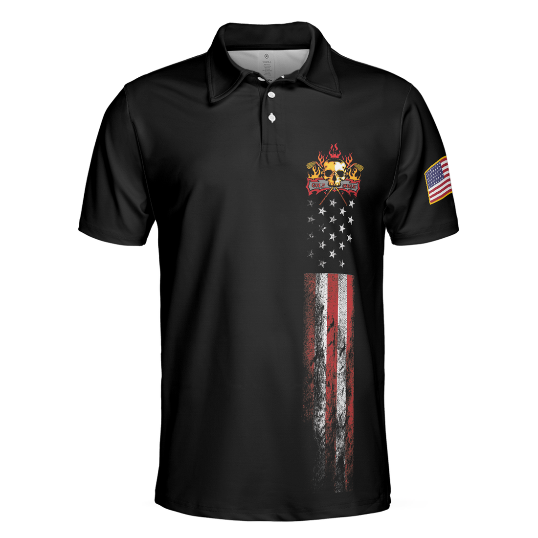 Golf Skull America Flag Short Sleeve Polo Shirt, Wet Paint Black Polo Shirt, Best Golf Shirt For Men